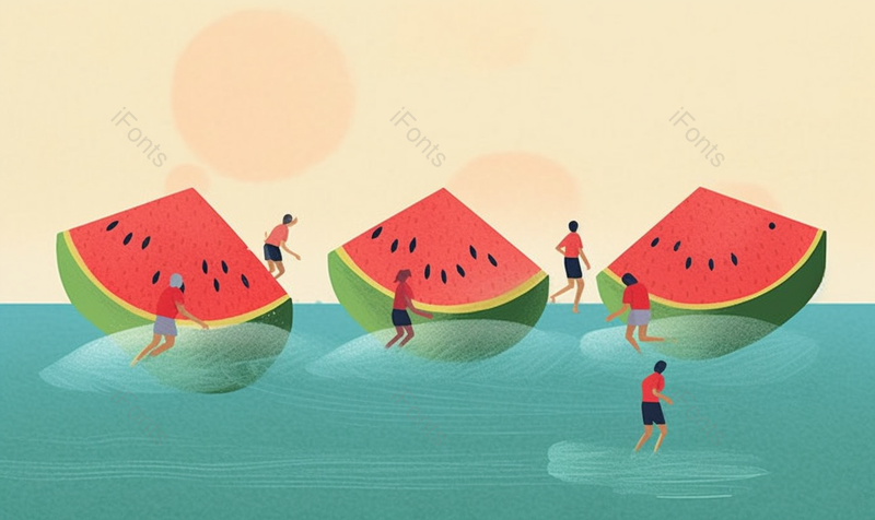 传统节气农历二十四节气夏天夏至大暑小暑西瓜清凉漂浮在水面上的西瓜船,插画/手绘图,插画/手绘图库,插画/手绘图下载,插画/手绘